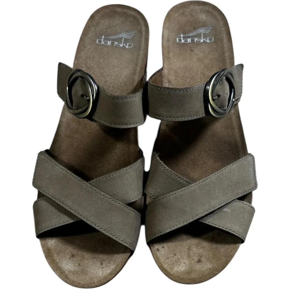 Dansko Wedge Sandals Womens 40 Brown‎ Excellent Leather Cork Strappy 3420160600